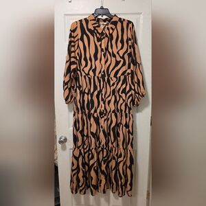 easel Tan and Black Tiered Zebra-Print Midi Dress